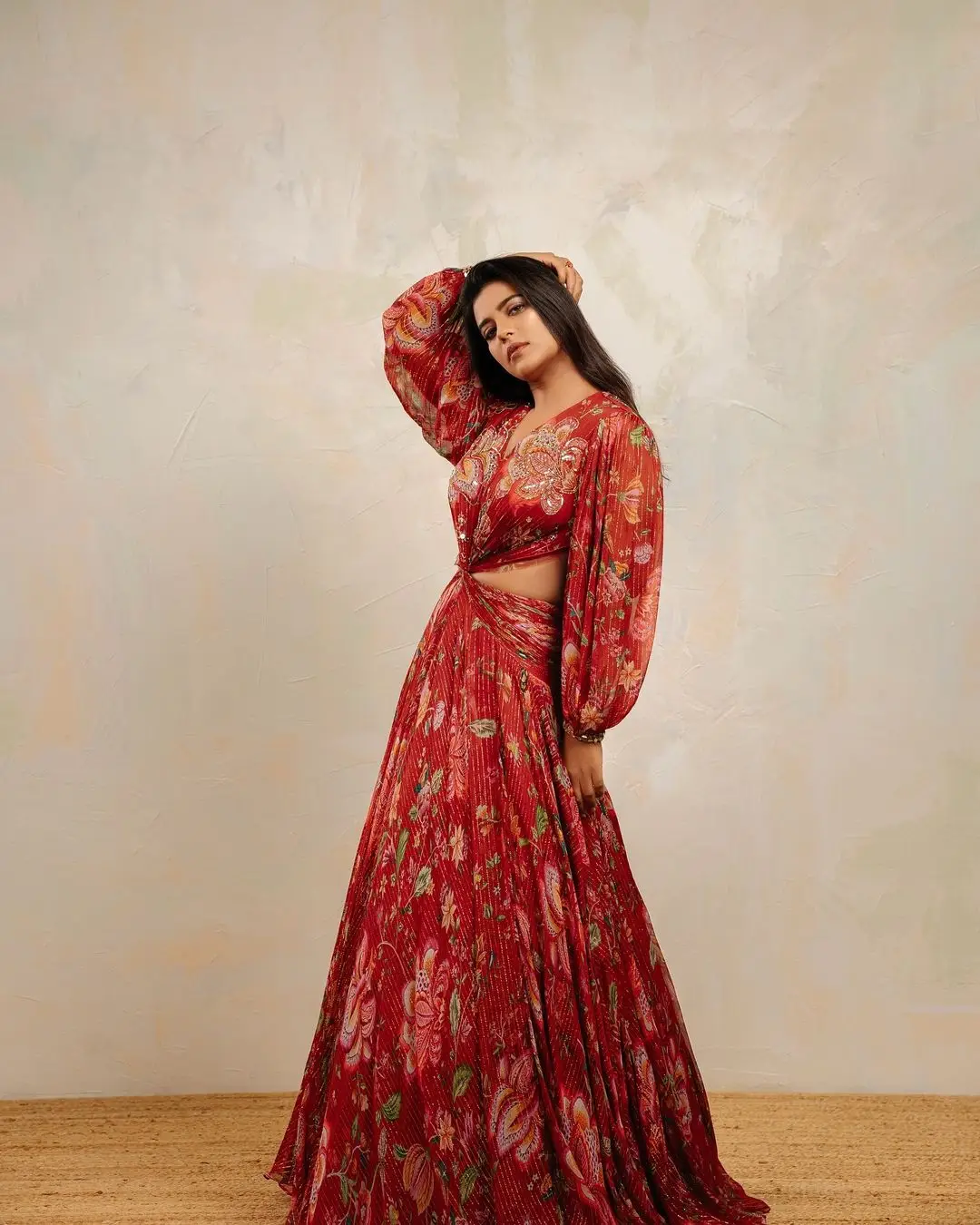 Indian Actress Aishwarya Rajesh in Maroon Lehenga Choli